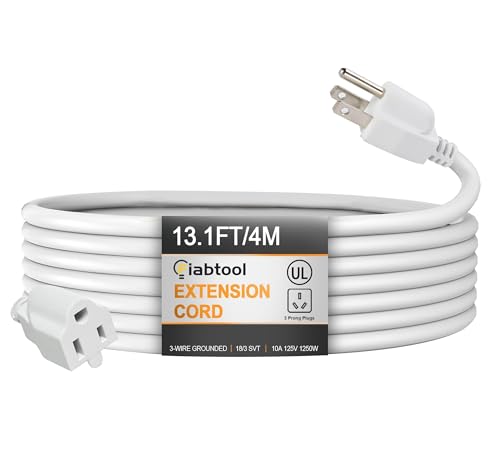 White Heavy-Duty Outdoor/Indoor Extension Cord with On/Off Switch - 12FT Waterproof 18/3 SVT Cable, 1250W/10A Capacity, 3-Prong Plug, UL Listed for Garden, Garage, Workshops, Home & Commercial Use - color: White 10A 1250W, size: 13FT