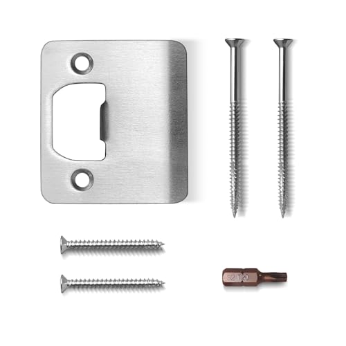 Extended Strike Plate 2" x 2-1/4", Heavy Duty Version with Reinforced Torx/Star Screws & Bit, Extender Lip Door Latch Striker, Exterior/Interior Door Restorer Kit (Satin Nickel, 1 Pack) - size: 2" Width (1 Pack)
