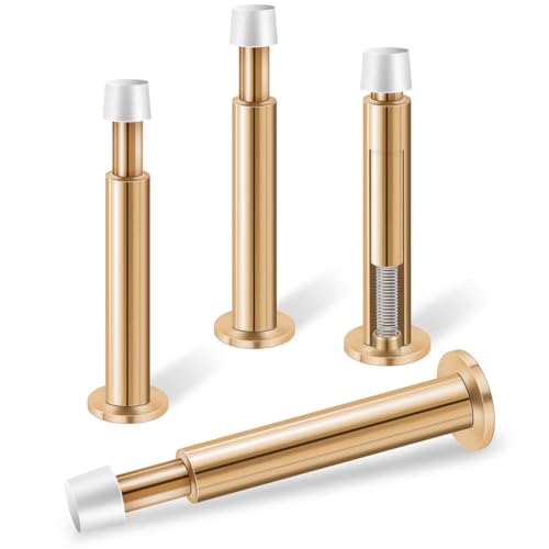 KOLAKO Door Stoppers for Wall, Spring Door Stop, 4.4 Inch Door Stoppers for Bottom of Door 4 Pack Long Door Stops Bumper Wall Protector, Rose Gold - color: Gold, size: 4.4 Inch - 4 Pack