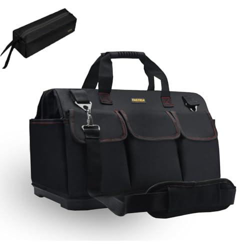 FASTECH 15-inch Heavy Duty Bottom Tool Bag With Wide Mouth For Tool Storage, Carrier and Organizer, Tools Bag For Men, Wide Mouth Tote Bag With Inside Pockets (15 Inch) - size: 15IN BOTTOM