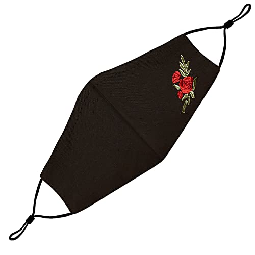 Washable Face Mask with Non-Adjustable Ear Loops & Nose Wire - color: Embroidery - Single Rose