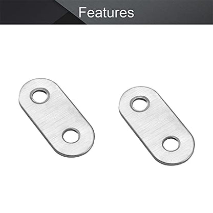MroMax 10Pcs 201 Stainless Steel Straight Brackets 1.46" x 0.63" Flat Straight Braces Brushed Metal Fixed Connecting Plate for Repairing Furniture, Bookcase, Table, Chair Legs 2 Holes with Screws - size: 1.46"x 0.63"x 0.08"(LxWxT)