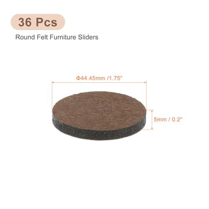 uxcell Furniture Pads, 36Pcs 1.75" - Round Self Adhesive Felt Furniture Pads, Floor Protectors for Furniture Feet Chairs Legs Hardwood Floors (Brown) - size: 1.75"
