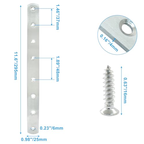 4 Pack 12 Inch Stainless Steel Flat Plate Straight Bracket Flat Metal Brace Bracket, 300mm Metal Brackets Mending Repair Plate Brace with Screws for Wood Straight Brace - size: 12"-300mm-Silver