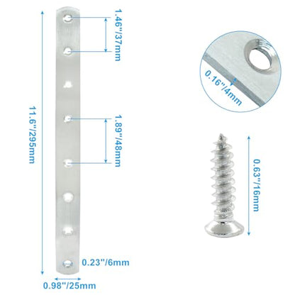 4 Pack 12 Inch Stainless Steel Flat Plate Straight Bracket Flat Metal Brace Bracket, 300mm Metal Brackets Mending Repair Plate Brace with Screws for Wood Straight Brace - size: 12"-300mm-Silver