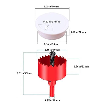 TuTuYa White Desk Grommet 2-3/8 Inch, Desk Cable Grommet 60mm Desk Cable Hole Cover with Hole Saw, Cable Pass Through, Ideal Solution for Office and Home Table Cable - color: 2-3/8 Inch_60mm White 8PCS