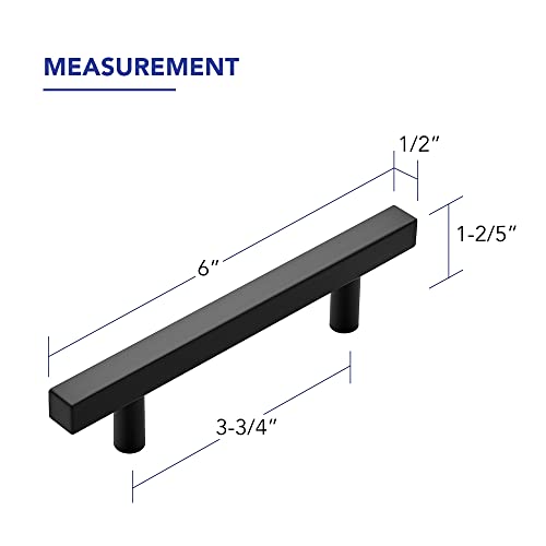 10 Pack Matte Black Cabinet Handles with 3-3/4 Inch (96 mm) Hole Center, Square Kitchen Hardware for Cabinets & Drawers, Stainless Steel Pulls, 6 Inch Overall Length - color: Matte Black Square T-Shaped, size: 3-3/4" Hole Center