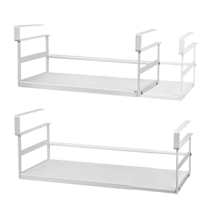 Under Shelf Storage Basket, 2 Pack Heavy-Duty Hanging Baskets Under Cabinet Shelf Organizer, Expandable Add-on Space Saver Kitchen, Pantry, Laundry Room, Slide-in White Shallow Depth & Wider Size - size: 13.19-23.03" W × 7.2" D × 7.6" H