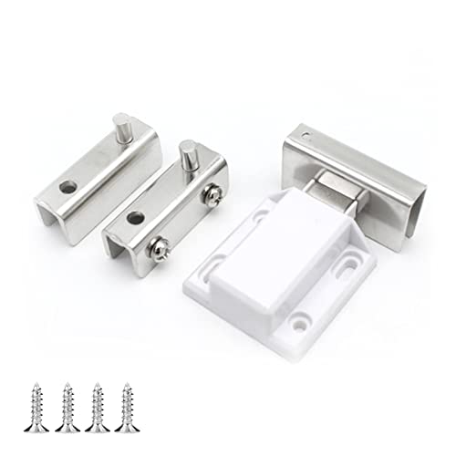 Stainless Steel Glass Door Pivot Hinges, Double Magnetic Catch Latches, with Clamp Set for Free Swinging 0.2-0.32inch Glass (Silver, for A Door) - color: Silver, size: For a Door-1 Pack