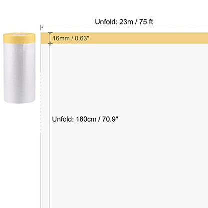 uxcell Pre-Taped Masking Film, 43.3 in x 75 Ft, Plastic Drop Cloth with Low-Tack Painters Tape for Painting Protection - size: 43.3 in x 75 Ft