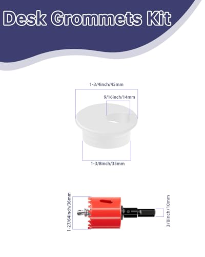 1-3/8 in. Hole Saw with 10PCS White Desk Grommet - Cable Management Kit for TV, Office, and Home Table - Hide Wires Behind Wall, TV Wall Cable Pass Through, Desk Cable Hole Covers - color: Grommet White, size: 1-3/8 inch