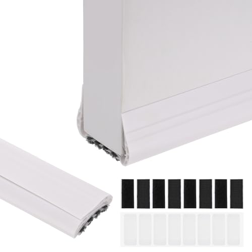 PATIKIL 36.6 Inch Under Door Draft Stopper, PVC Door Draught Excluder with Brush Storm Door Sweep Door Bottom Seal Fit for 1.3"-2.17" Thickness Interior Exterior Doors, White - color: White