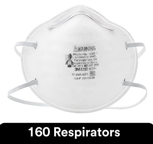 3M N95 Particulate Respirator 8200, 160/Case, NIOSH APPROVED, Disposable, Sweeping, Sanding, Grinding, Sawing, Bagging, Dust, 8 Packs of 20 Respirators - size: 1 Count (Pack of 160)