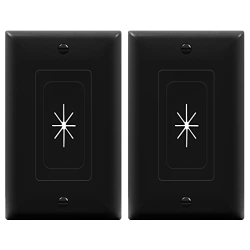 TOPGREENER Flexible Rubber Wall Grommet Insert with Decorator Wall Plate, Pass Through Plate for Low-Voltage Cables, Standard Size, 1-Gang, 4.50" x 2.75," TG8901-BK-2PCS, Black, 2 pack - color: Black, size: Standard