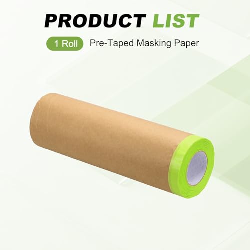 HARFINGTON Pre-Taped Masking Paper, 18" x 49 ft Paint Adhesive Protective Paper Painter Tape and Drape for Masking Auto Body Covering Wall Skirting Frames, Green - color: Green, size: 18 IN x 49 FT