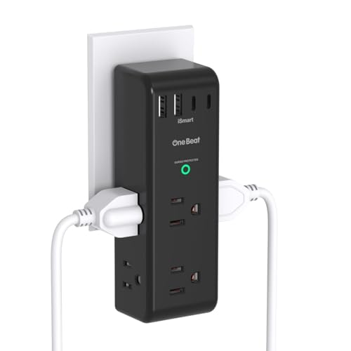 Surge Protector Outlet Extender with Rotating Plug, 6 AC Multi Plug Outlet with 4 USB Ports (2 USB C), 1800 Joules, 3-Sided Swivel Power Adapter with Spaced Outlet Splitter for Dorm, Office, Black - color: Black, size: 2C2A, 1 Pack