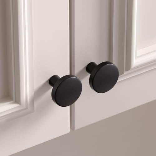 goldenwarm 30 Pack Matte Black Cabinet Knobs for Kitchen Hardware Handles Round Dresser Drawer Knob for Closet Bifold Modern Cabinets Pulls,1.27 Inch - color: Black