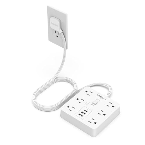 TESSAN 10Ft White Extension Cord with Multiple Outlets, Surge Protector Power Strip with 6 Outlets and 3 USB Ports (1 USB C), 1700 Joules Protection, Flat Plug, Outlet Extender for Home, Office, Dorm - color: white, size: 10 Feet
