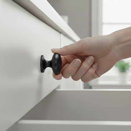 trust4care 4-Pack Matt Black Large Bifold Closet Door Knobs with Wide Base, Zinc Round Kitchen Cabinet Wardrobe Dresser Dummy Pull Knobs, 1-1/2 Inch Furniture Sideboard Drawer Handles - color: Black, size: Set of 4