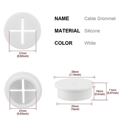 Desk Grommet,1 Inch Flexible Rubber Grommets, Silicone Cable Cord Grommet Wire Hole Cover for Desk, Table and Other Furnitures(12Pack) - size: 1IN/25mm White