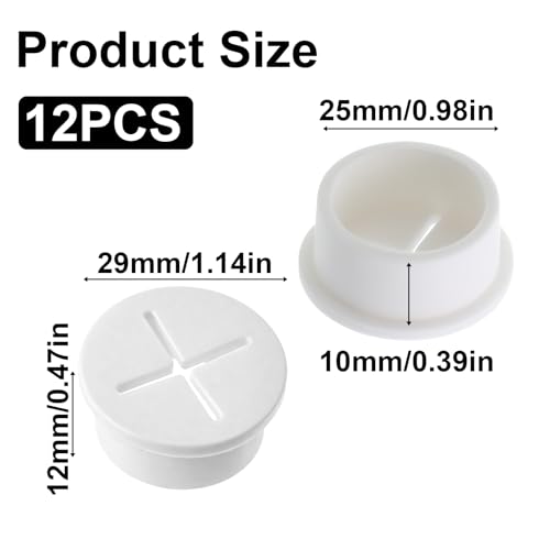 12 Pcs 1" Cable Cord Grommet Rubber Wire Grommets Desk Grommet White Desk Hole Cover for Cables Wire Hole Covers Furniture Desks Wall Holes Cover for Home Office Table Cable(White)