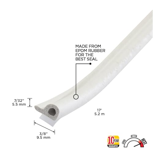 M-D Building Products 02576 7/32 in. x 3/8 in. x 17 ft. White Premium Rubber Window Seal for Small Gaps - color: White, size: 7/32 in. x 3/8 in.