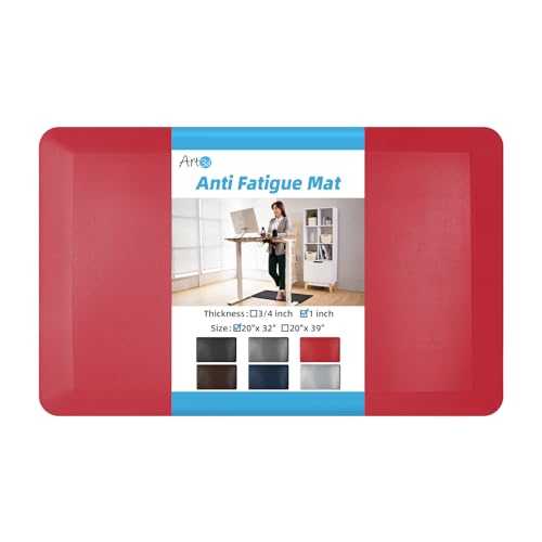Art3d 1" Thick Kitchen Mats for Floor, Waterproof 20" X 32" Cushioned Comfort Mat, Anti Fatigue Mats for Kitchen, Ergonomic Standing Office Desk, Home and Garage, Red - color: Red, size: 32"L x 20"W x 1"Th