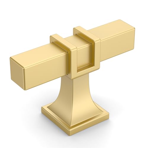 Amerdeco 10 Pack Brushed Gold Cabinet Knobs 1.46 Inch(37mm) Single Hole Cabinet Handles Rectangle Dresser Knobs Drawer Knobs and Pulls for Bathroom Cabinets ZH0067 - color: Brushed Gold, size: 1.46"/37MM Single Hole