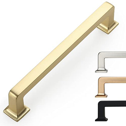 9BUILD 6 Pack 5 Inch Brushed Brass Cabinet Handles - Gold Kitchen Hardware Pulls for Cabinets and Cupboards - color: Brushed Brass, size: 5"/128MM Hole Center, style: 6 Pack