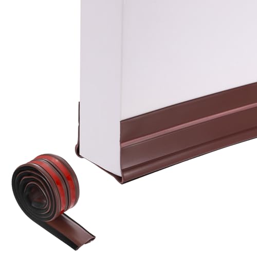PATIKIL 36.6 Inch Under Door Draft Stopper, PVC Self-Adhesive Folding Door Draught Excluder Noise Blocker Gap Stoppers Fit for 1.38"-2.17" Thickness Interior Exterior Doors, Brown - color: Brown