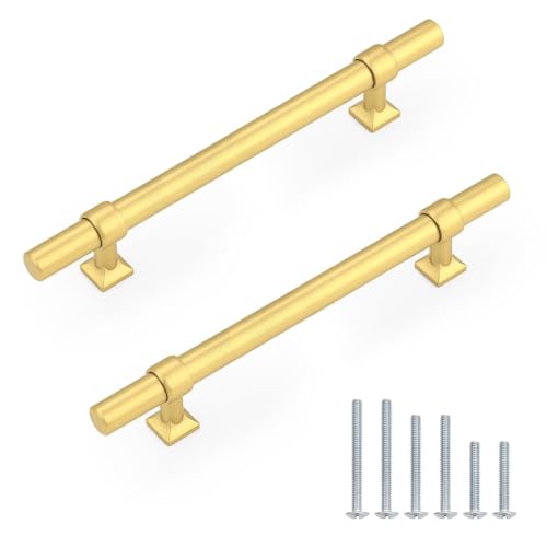 5Pack Hole Centers 5inch(128mm) Brushed Brass Cabinet Handles T Shaped Kitchen Cabinet Pulls Hardware Pull Handle for Cabinets Dressers 7.5inch Total Length - color: Brushed Brass, size: Hole Centers: 5inch