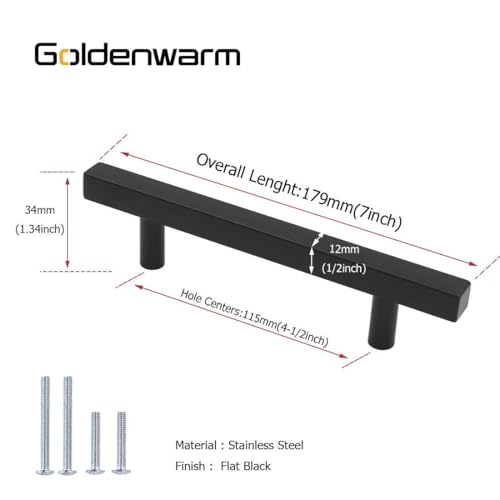 Goldenwarm 25 Pack Black Cabinet Handles 4-1/2"(115mm) Matte Black Cabinet Pulls T Bar Drawer Pulls for Kitchen Cupboard & Drawer Hardware - color: Black, size: 4-1/2 Inch Hole Center