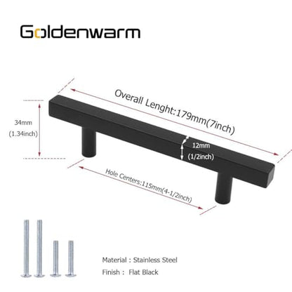 Goldenwarm 25 Pack Black Cabinet Handles 4-1/2"(115mm) Matte Black Cabinet Pulls T Bar Drawer Pulls for Kitchen Cupboard & Drawer Hardware - color: Black, size: 4-1/2 Inch Hole Center