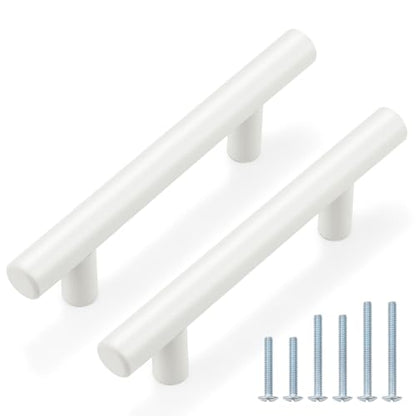 Probrico 5 Pack| White Kitchen Cabinet Pulls 3 Inch Euro Style T Bar Handles Cupboard Stainless Steel Modern Cabinet Hardware - color: White, size: hole center 3"