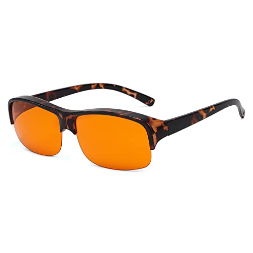 Eyekepper 100% Anti-Blue Light Blocking Fitover Glasses Wear Over Computer Glasses With Amber Lens - color: 1801-tortoise-100% Blue Light Blocking