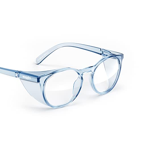 Stoggles Round Z87.1 Certified Polycarbonate Safety Glasses, Scratch & Shatter-Proof, Blue-Light & UV Blocking Lens, Top & Side Shields, Anti-Fog Dip Coated, Durable, Protective & Stylish Eyewear - color: Sky Blue