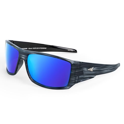 KastKing Iditarod Polarized Sport Sunglasses,PuriVex Protective Lens Coating Fishing Sunglasses For Driving Cycling Running - color: J: Dark Gray Texture Frame, Blue Ocean Lens