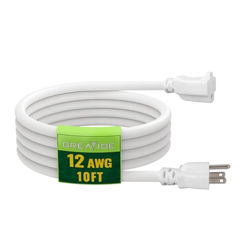 10 Ft Outdoor Extension Cord - 12/3 SJTW Heavy Duty White Extension Cable with 3 Prong Grounded Plug - Power Cord for Lawn, Garden, Appliances - color: White, size: 10 FT