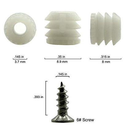 Plastic Hinge Dowel Inserts with Screws 100 Pack