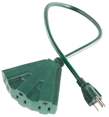 MaxWorks Heavy Duty 3-Foot Extension Cord, 16/3 SJTW, Triple Tap 3-Outlet Adapter, 125V/13A/1625W, ETL Listed, Indoor/Outdoor Use, Green (80697) - size: 1 Pc.