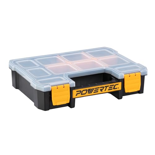 POWERTEC Small Parts Organizer & Tool Box – 10 Compartments, Stackable Storage with Removable Dividers, Clear Lid, Portable Design (72117) - color: Stackable Tool Box Medium, size: Medium 10 Compartments