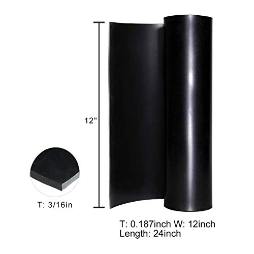 TORRAMI Neoprene Rubber Sheet Roll 3/16" (.187") Thick x 12" Wide x 24" Long for DIY Gaskets, Pads, Seals, Crafts, Flooring,Cushioning of Anti-Vibration, Anti-Slip - size: 12" Wide X 24" Long, style: 3/16 (.187)" Thick