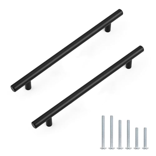 Probrico 5 Pack Stainless Steel Kitchen Cabinet Handles 8.8inch(224mm) Hole Centers,Matte Black Dresser Drawer Pulls,Euro Style Pull Handle 11.3inch Length - size: Center to Center: 8-4/5 inch