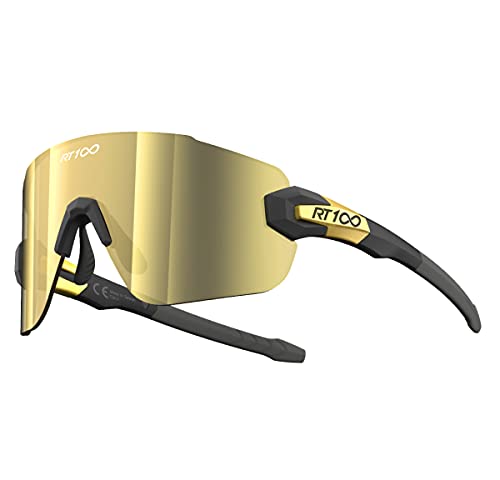 RIDE YOUR WAY Professional wrap around Frameless Cycling Sunglasses for Men and Women - color: T Black Gold-full Gold Ml
