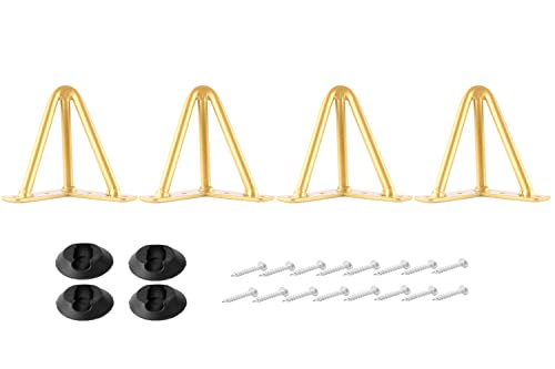 4 Inch Hairpin Legs Metal - 1/2” Dia 3 Rods Design - Mid Century Furniture Table Legs, DIY Furniture Hairpin Feet Gold for Nightstand, Coffee Table and TV Stand, Set of 4 - size: 4 Inch