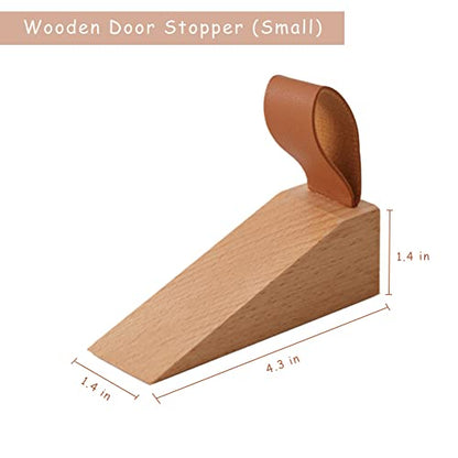 Wooden Door Stopper Non-Slip Security Wood Door Wedge with Leather Strap for Hanging Door Stopper 1Pack, in House Bedroom Office Living Room Hotel Cabin - style: Small (1pc)