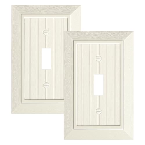 2-Pack Classic Beadboard Single Toggle Light Switch Cover Plate, Unbreakable Polycarbonate Decorative Switch Plate Covers, Light Almond 1 Gang Wall Plate - color: Light Almond, size: 1 Toggle 2PK