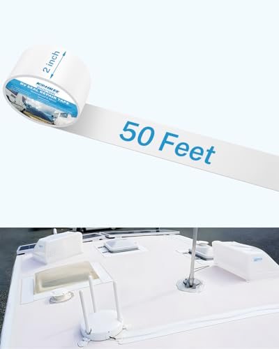 Kohree RV Sealant Tape, 2 Inch x 50 Foot RV Roof Tape White Waterproof Seal Tape UV & Weatherproof Sealant Roofing Tape for RV Repair, Window, Boat Sealing, Truck Stop Camper Roof Leaks - style: 2in*50ft