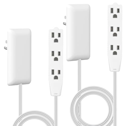 LIDER Flat-Face Outlet Extender with 3 Receptacles, Ultra-Thin Wall Plate Plug with Cord Extender and 3-Outlet Power Strip, 3ft Cord, LWE3-315-W2P, ETL-Listed, White, 2 Pack - color: White, size: 2 Pack