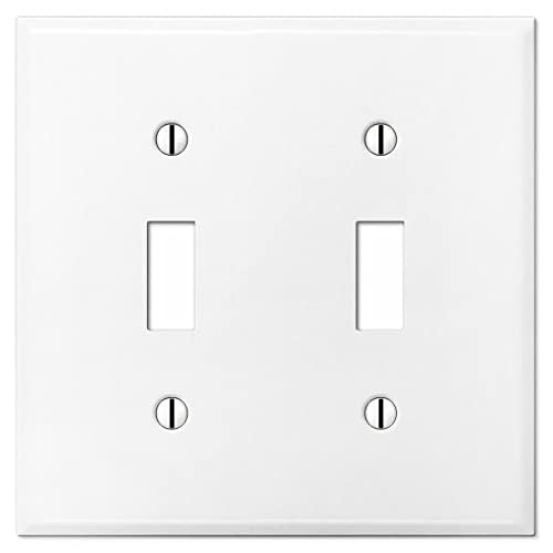 OVERSIZED 2 Gang Toggle Metal Light Switch Cover - Two Gang Jumbo Wall Plate for Toggle Style Light Switches, Stainless Steel Painted White with Semi-Gloss Finish, UL Listed, 5.5" x 5.5" - Made in USA - color: 2 Gang Toggle